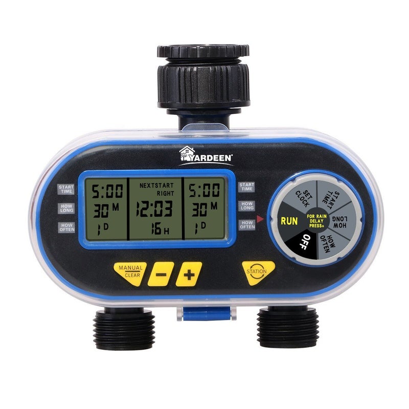 Yardeen Sprinkler Timer for Garden Hose, Programmable Hose Timer with Rain Delay/Manual/2 Solenoid Valves Garden Electronic Irrigation Controller System Color Blue - Image 1